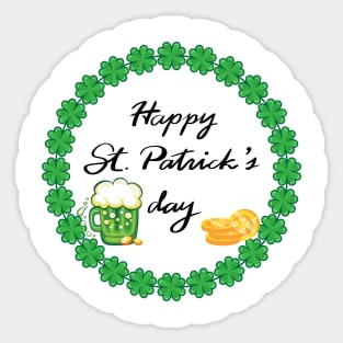 Happy St. Patrick's Day with green beer and gold coins Sticker